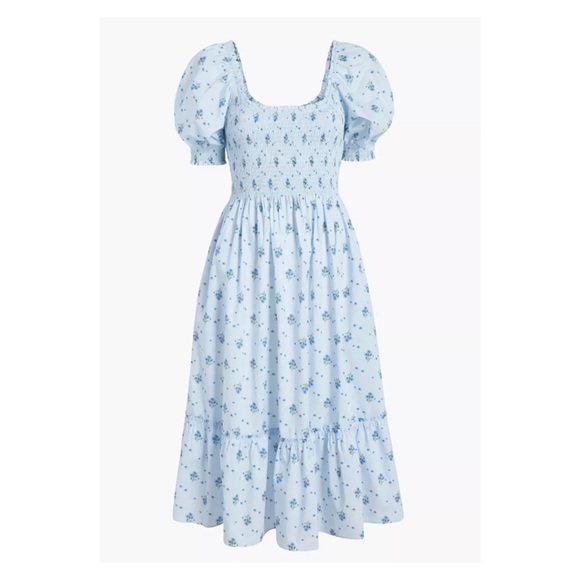 New! HILL HOUSE The Louisa Nap Midi Dress in Blue Ditsy - Picture 2 of 14